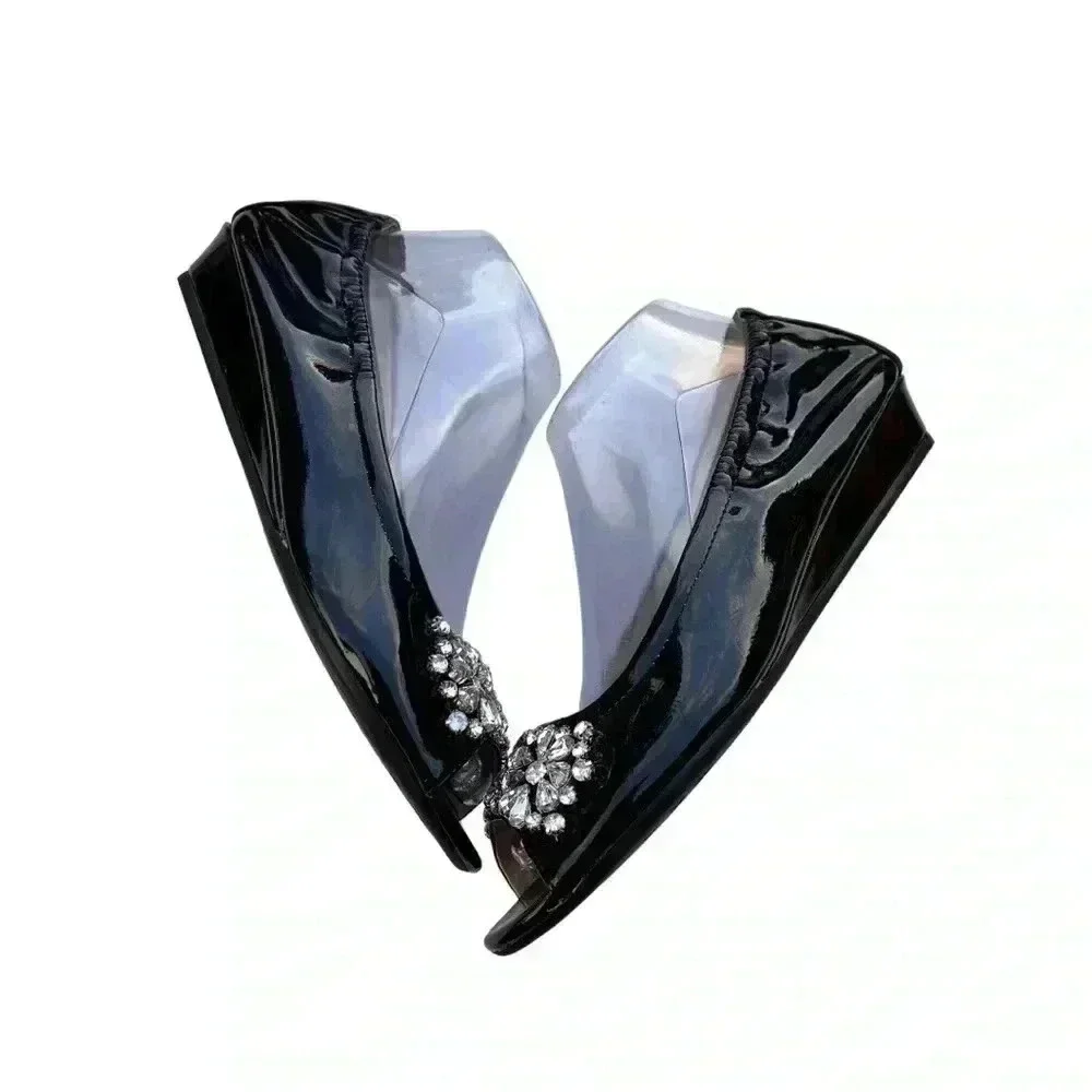 ADRIENNE VITTADINI GEM STUDDED BLACK PATENT LEATHER WOMEN KODY BALLET F…